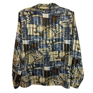 Yves St Clair Abstract Print Long Sleeve Button Up Shirt Womens 14 Art Deco Glam